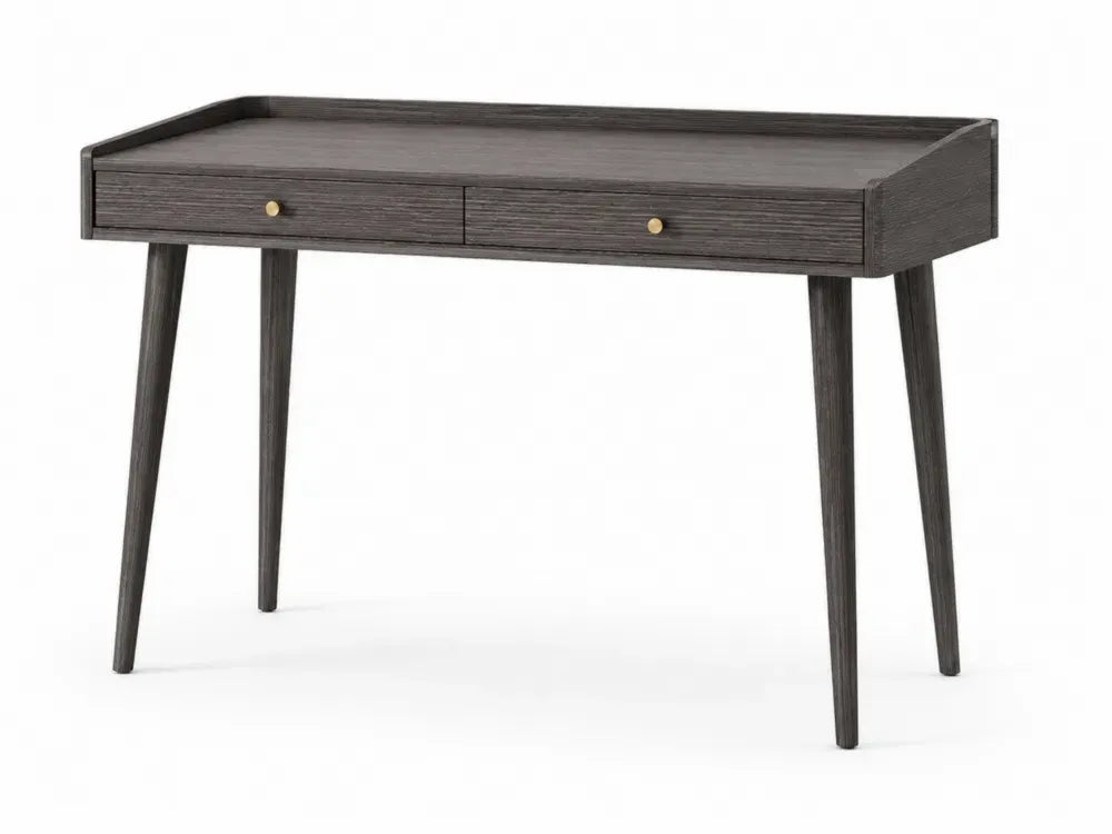 Schreibtisch mit 2 Schubladen 110 x 50 x 78 cm MDF mit Melaminbeschichtung Gummibaumholz rechteckig Dunkelbraun Goldfarben