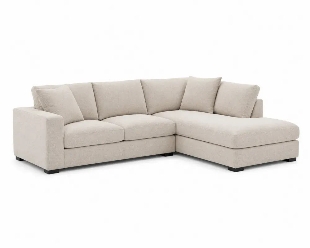 Modulares Ecksofa mit Recamiere rechts 270 x 165 x 85 cm Polyester-Flachgewebe Polyurethan-Schaum Kiefernholz Sperrholz L-Form Cremebeige Schwarz mit 2 Kissen