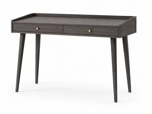 Schreibtisch mit 2 Schubladen 110 x 50 x 78 cm MDF mit Melaminbeschichtung Gummibaumholz rechteckig Dunkelbraun Goldfarben