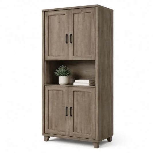 Wohnzimmerschrank Aufbewahrungsschrank rechteckig Spanplatte MDF Eichegrau Schwarz mit 4 Türen und offenem Fach 80 x 40 x 180 cm