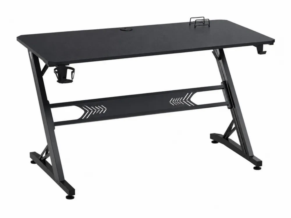 Gaming-Schreibtisch Computertisch 120 x 60 x 75 cm MDF Stahl rechteckig Schwarz mit Getränkehalter Haken und Kabeldurchlass
