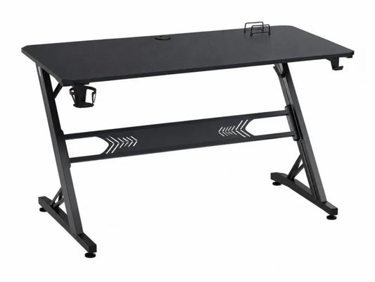 Gaming-Schreibtisch Computertisch 120 x 60 x 75 cm MDF Stahl rechteckig Schwarz mit Getränkehalter Haken und Kabeldurchlass
