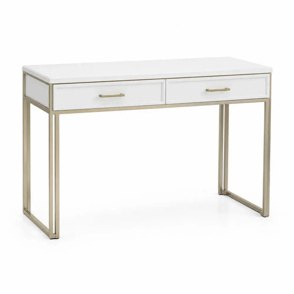 Schreibtisch mit 2 Schubladen 110 x 50 x 76 cm MDF Stahl rechteckig Weiß Goldfarben