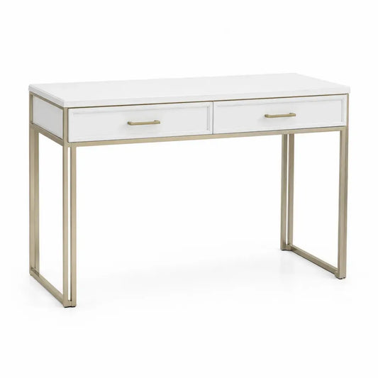 Schreibtisch mit 2 Schubladen 110 x 50 x 76 cm MDF Stahl rechteckig Weiß Goldfarben