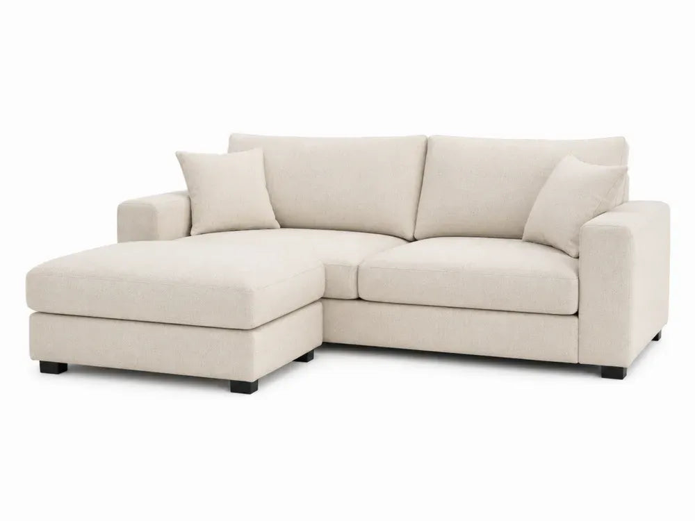 2-teiliges modulares Ecksofa mit Recamiere links 245 x 160 x 84 cm Kiefer-Massivholz Sperrholz Polyestergewebe L-Form Creme Schwarz