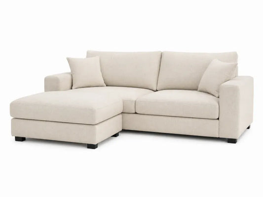2-teiliges modulares Ecksofa mit Recamiere links 245 x 160 x 84 cm Kiefer-Massivholz Sperrholz Polyestergewebe L-Form Creme Schwarz