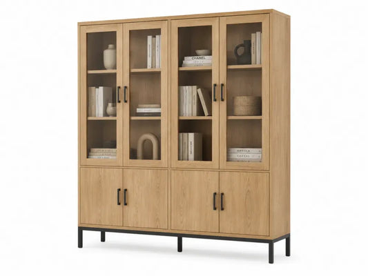 Vitrinenschrank Aufbewahrungsschrank rechteckig Spanplatte MDF gehärtetes Glas Eiche hell Schwarz Transparent 160 x 40 x 180 cm