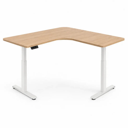 Eckschreibtisch elektrisch höhenverstellbar 160 x 120 x 72 bis 120 cm Spanplatte Stahl Melaminbeschichtung L Form Eiche hell Weiß Schwarz