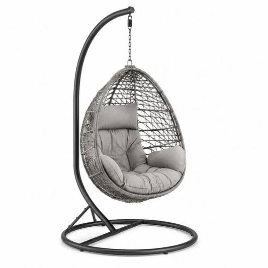 Hängesessel mit Gestell 105 x 105 x 195 cm Stahl PE-Rattan Ei-Form Grau Schwarz