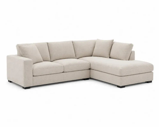 Modulares Ecksofa mit Recamiere rechts 270 x 165 x 85 cm Polyester-Flachgewebe Polyurethan-Schaum Kiefernholz Sperrholz L-Form Cremebeige Schwarz mit 2 Kissen